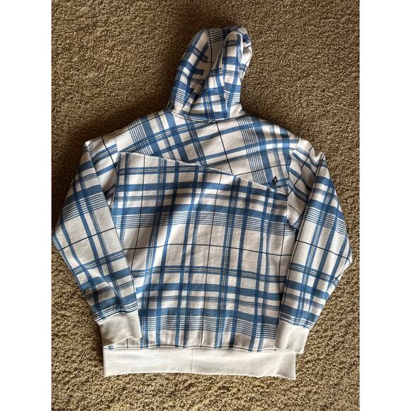 Volcom Tartan Plaid White and Blue Large Sherpa Lined Full Zip Jacket - Picture 4 of 8